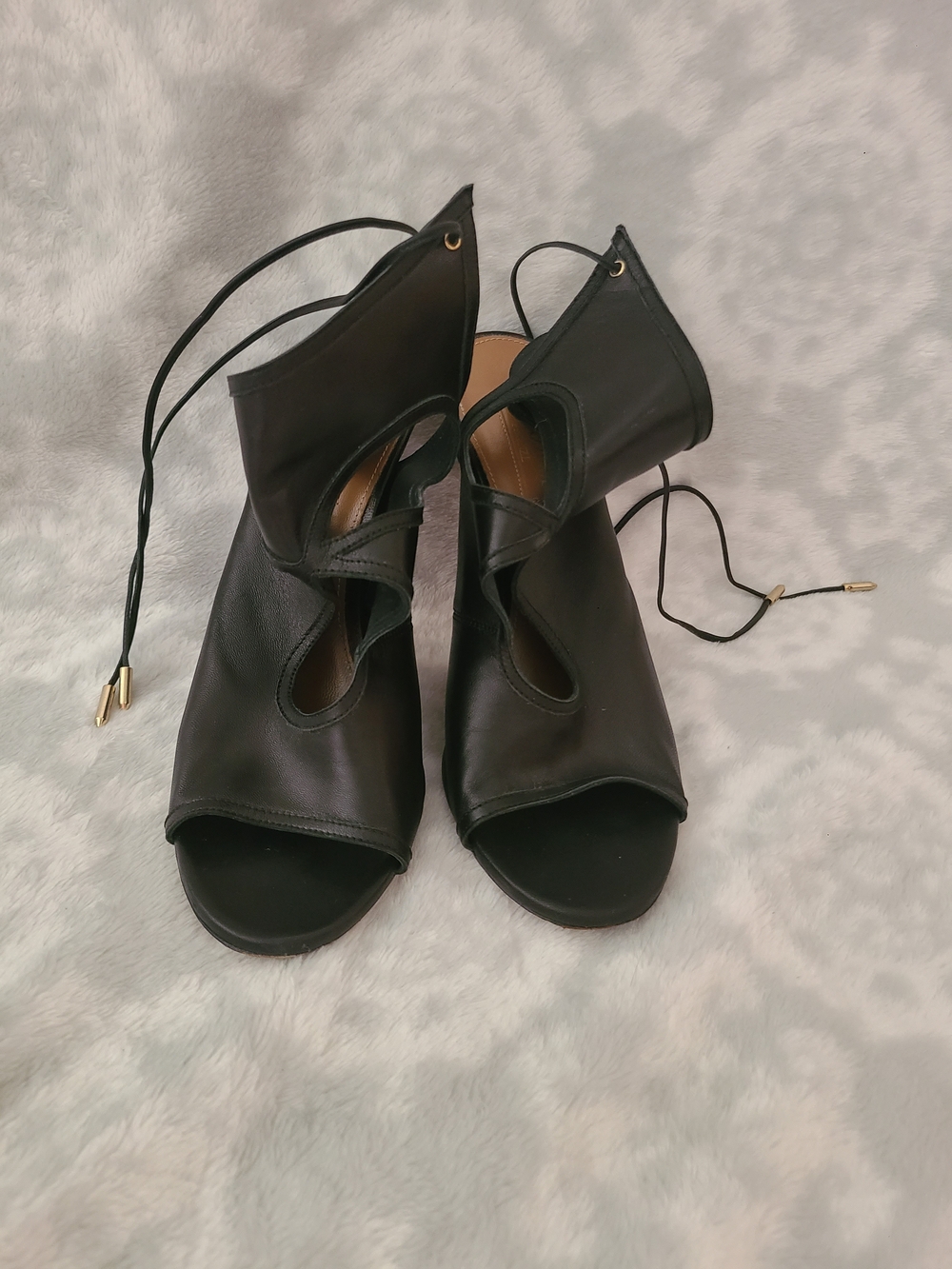 Aquazzura Black Leather Cutout Lace-Up Stiletto Booties Size 8 - Picture 5 of 9